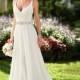V-Neck Sleeveless Long Pleat Crystals Beaded Chiffon A-Line Wedding Dress