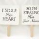 Set of Save the Date Engagement Picture Signs - I Stole Her Heart So I'm Stealing His Last Name Engagement Photo Props Bridal Photo Booth