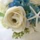 Beach Wedding Bouquet, Starfish Bridal Bouquet, Destination Wedding Flowers, Bridesmaid Blue Ivory Rose Hydrangea Soft Romance