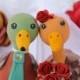 Love bird wedding cake topper Mallard duck with banner - more than 4 inches tall