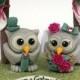 Chuppah wedding cake topper, owls love birds bride and groom, customizable, with banner