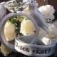 Platinum diamond wedding rings with love birds