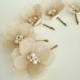 Bridal Champagne Hair Pins  Pearl & Crystal Wedding Hair Flowers, Champagne Hair Piece, Bridesmaid Champagne Hair Flower