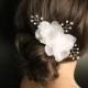 Bridal Organza Flower Hair Fascinator, Wedding Accessories, Hair Comb with Crystals and Pearls