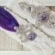 NEW! Lace Wedding Garter - Vintage Garter Set w/ Purple Peacock Feather, Rhinestones and "Tanzanite." Wedding Garter Set, Crystal Garter Set