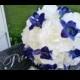 Blue Orchid White Rose Bridal Bouquet Wedding Bouquet, Blue Orchid Bouquet, White Blue Bouquet, White Royal Blue Bouquet Sonia Blue Orchid