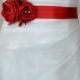 Express shipping Handcraft Hot Red Two Flowers With Feathers Wedding Bridal Sash Belt