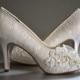 Lace Wedding Shoes - Womens Wedding Shoes, Bridal Shoes, Custom Colors - Vintage Wedding Lace Peep Toe Heels, Women's Bridal Shoes PBT-0384