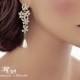 Gold pearl and crystal earrings, bridal chandelier earrings, ivory pearl wedding earrings, pearl rhinestone bridal jewelry accessories- 1197