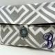 Gray and Purple Wedding Clutch Monogrammed Gift Makeup Bag Bridal Party Gift