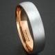 Mens Wedding Band Tungsten Ring Two Tone 6mm Brushed White with Rose Gold inside Dome Comfort Fit