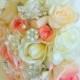 Real Touch Rose and Brooch Bridal Bouquet in Ivory, Peach and Blush   Style-Vinnci