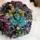 Royal Purple Wedding Brooch Bouquet. Deposit "Alice in Wonderland" Amethyst Emerald Wedding Bouquet. Purple Green Blue Bridal broach bouquet