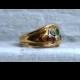 Vintage 18K Yellow Gold 'Fan' Ring with Diamond, Ruby, Sapphire, and Emerald.