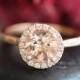 Rose Gold Morganite Ring Diamond Halo Engagement Ring in 14k Gold 7mm Pink Peach Morganie Wedding Ring (Bridal Wedding Set Available)