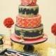 Elegant Red black and gold wedding cake