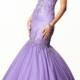 Lilac Blue Sleeveless Crystals Beding Sweetheart Lace Up Tulle Floor Length Mermaid