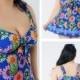 Sky Blue With Flower Conservative Colorful Printed High Elasticity Plus Size Swimsuit With Little Skirt Lidyy1605241071