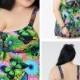 Green Flower Conservative Colorful Printed High Elasticity Plus Size Swimsuit With Little Skirt Lidyy1605241070