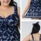 Dark Blue With Butterfly Conservative Colorful Printed High Elasticity Plus Size Swimsuit With Little Skirt Lidyy1605241061