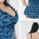 Blue Conservatism Floral Printed Halter Two-Piece Plus Size Swimsuit With A Little Skirt Lidyy1605241057