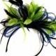Navy Blue & Lime Green Feathers Fascinator On Headband