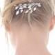 Silver leaf wedding comb - leafy pearl bridal comb - leafy bridal headpiece - grecian comb backpiece - Rosemary comb