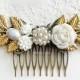 Gold Wedding Hair Accessory White Pearl Hair Slide Pearl Comb for Bridesmaid Bridal Headpiece Vintage Style Elegant Bride