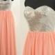 2016 New Prom Dress, Peach Pink Sequin Long Prom Dress, Formal Dress, Cheap Custom Made Bridesmaid Dress