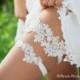 Elegant White lace  Garter  White Organza Wedding Garter Rhinestone Wedding Garter Vintage Lace Bridal Garter, Woodland Wedding Accessory