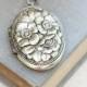 Silver Locket Necklace Antique Silver Floral Pendant Vintage Style Photo Locket Keepsake Gift For Her Jewellery Dogwood Flowers Long Chain