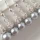 4 Pairs Grey Pearl Bridesmaid Earrings, Silver Pearl Earrings, Grey Pearl and Rhinestone Earrings, Light Grey Pearl and Crystal Earring 0075