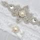 SALE Crystal pearl Wedding Garter Set, Stretch Lace Garter, Rhinestone Crystal Bridal Garters