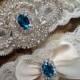 SALE-Weddings-Wedding Garter-Something Blue-Turquoise-Aqua-Vintage-Toss garter-Blue-Bridal Garter-Rhinestone-Ivory-Bridal White-Accessories