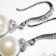 Ivory Pearl Bridal Small Earrings Drop Pearl Earrings Bridal Jewelry Wedding Silver CZ Earrings Swarovski Pearl Earrings FREE US Shipping