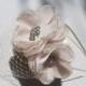 Bridal Blusher  Birdcage Veil French Netting with Headband  Ivory Cream Flowers and  Rhinestone Broosh  for your Wedding