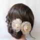Bridal Ivory Organza  Hair Clips with  Bloom Flowers Set  of Two, Wedding Hair Fascinator