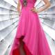 Crystals Sweetheart Ruched Chiffon High Low Fuchsia