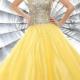 Yellow Sweetheart Sleeveless Beading Tulle Floor Length Ball Gown