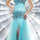 Sweetheart Blue Crystals Split Front Chiffon Tulle Floor Length