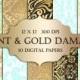 Mint & Gold Foil Damask Digital Paper - mint gold damask metallic printable backgrounds scrapbooking wedding invitations cards