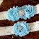 SALE!!! Blue Garter, Wedding garter, Ivory and blue garter set, Vintage garter set