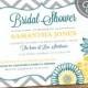 Wedding Shower Invitation, Bridal Shower Invitation, Chevron, Floral, Teal, Yellow, Gray, Grey, Printable (Custom Order, INSTANT DOWNLOAD)