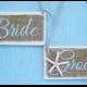 Starfish Bride and Groom Sign- Set of 2 - Beach Starfish- Beach Burlap wedding decor-Wedding Chair Sign - Wedding Photo Prop