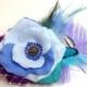 Blue Rose Bridal / Prom hair clip Accessory Romantic Rose Fascinator Antique Buttonostrich feather original unique hair clip