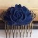 Navy Blue Wedding Comb Sapphire Blue Hair Accessories Bridal Big Flower Comb Dark Blue Bridesmaids Hair Slide Gift Large Rose Hair Pin