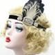 Black Headband, Great Gatsby Headpiece, Peacock Feather Fascinator, Rhinestone Hair Accessory, 1920s Flapper Headpiece, Girls Dance Costume