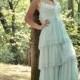 Lace Bohemian Wedding Dress Boho Bridal Dress Long Wedding Gown Minty Pale Blue Wedding Dress - Handmade by SuzannaM Designs