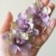 Lavender Lilac Hair Flowers with Pearls (3 pcs) Romantic Bridal Flower Hair Clips Bridesmaids Accessories Olive Green Rustic Garden Wedding