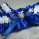 Royal Blue and White Satin Garter Set